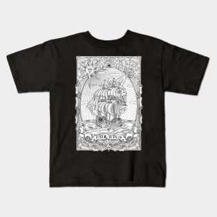 "Fair wind" Marine illustration printed in white on dark Kids T-Shirt